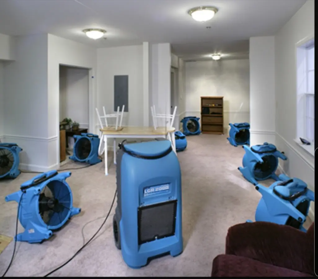 Air movers and dehumidifier setup for Water Damage Restoration in Arlington Heights